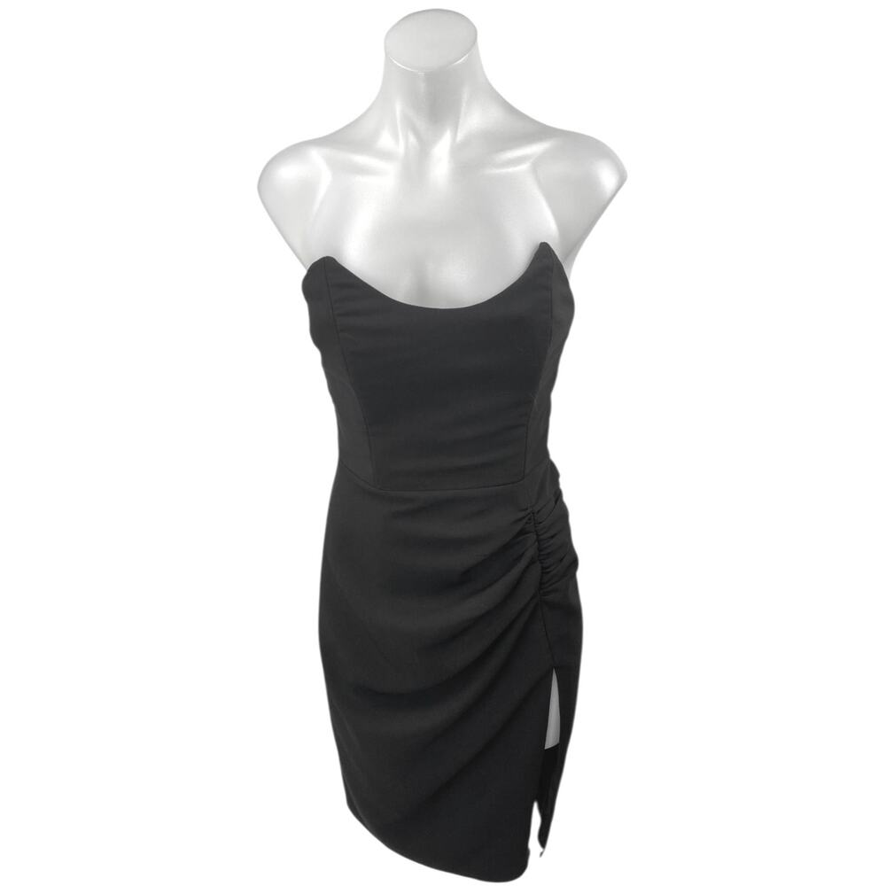 NBD Black Strapless Sleeveless Ruched Bandeau Mini Bodycon Pencil Tube Dress M